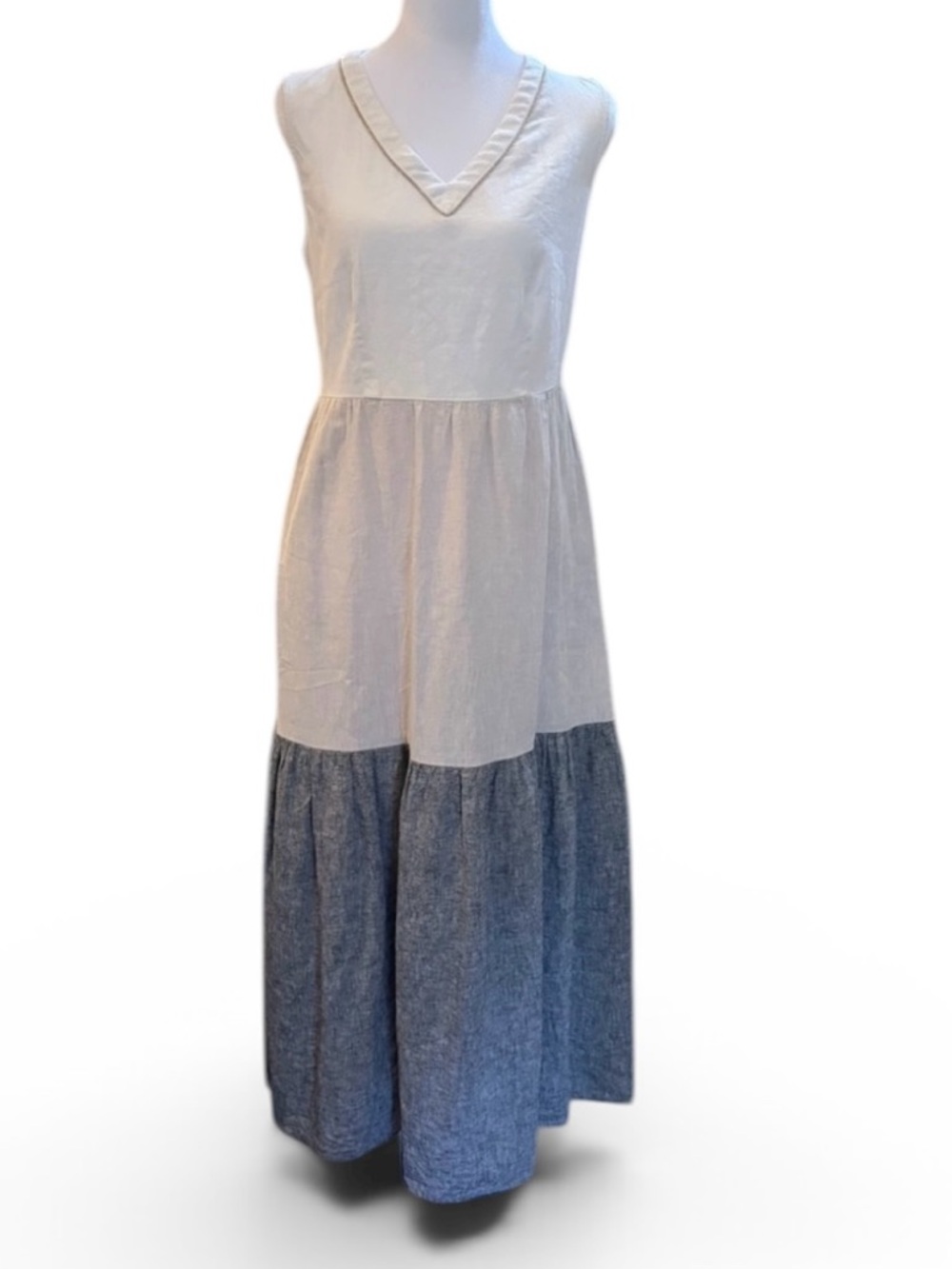 Joie Linen Maxi Dress Colorblock Embellished Minimalist Coastal Size Small